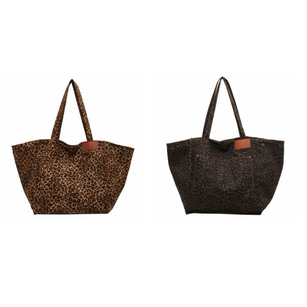 Large Capacity Leopard Print Shoulder Bag Square Women Handbag Simple Canvas Tote Bag  Shopping