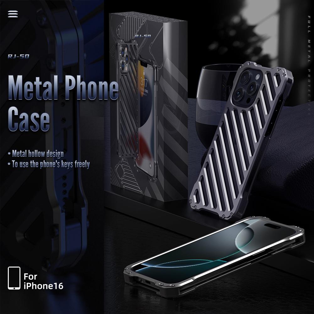 R-JUST RJ-50 For iPhone 16 Pro Max Aluminum Alloy Armor Case Hollow Shockproof Back Cover
