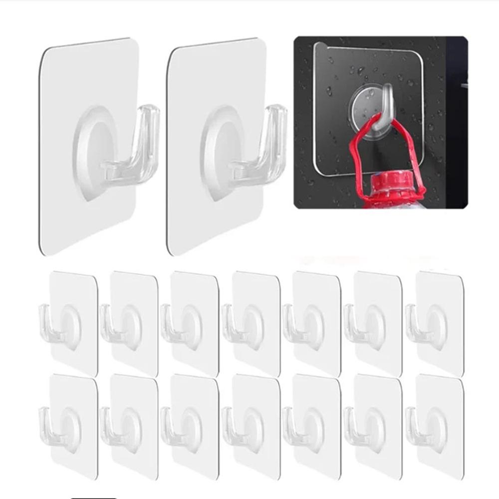20Pcs Adhesive Wall Door Mount Acrylic Hooks Kitchen Bathroom Towel Key Hanger
