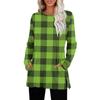 Women's Checkered Printed Round-neck Long-sleeved Top With Pockets And Side Slits