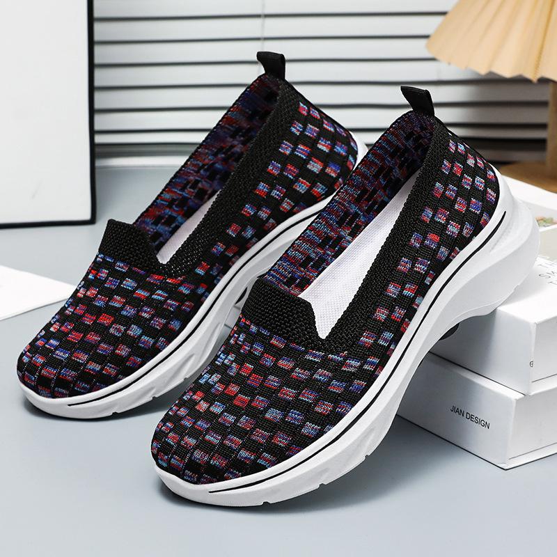 Summer Sneakers Women Shoes Kintting Woven Mom Relax Loafers Walking Flats Tenis Chaussure Femme