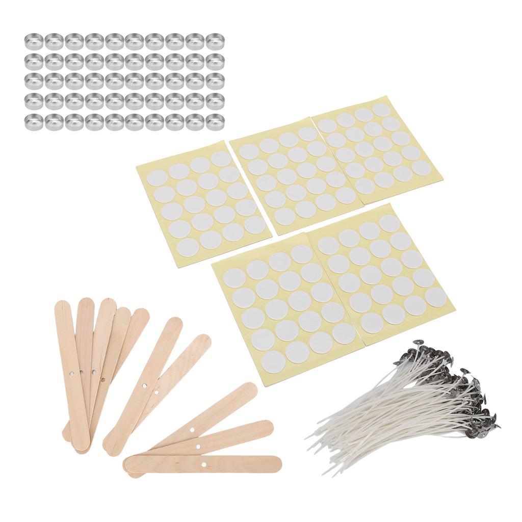 100Pcs 15cm Candle Wicks100Pcs Double Sided Wicks Stickers50Pcs Candle Shells10Pcs Wood Wicks Holders