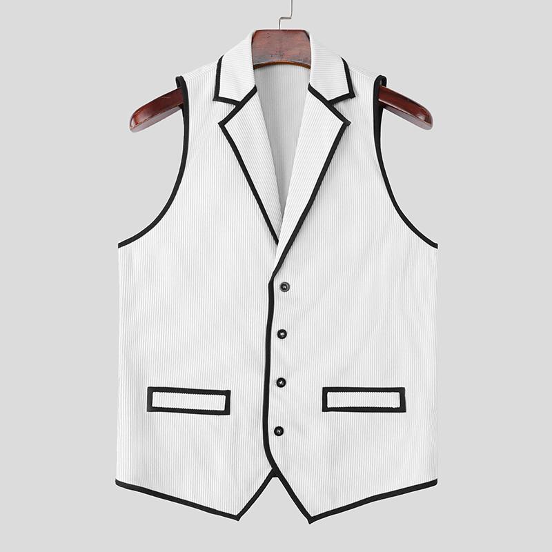 INCERUN Fashion Men Lapel Neck Sleeveless Stitching Buttons Casual Slim Thin Waistcoat Tops