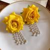1 pair Bohemian Style Yellow Rose Earrings Chinese Rose Earrings  Festival Ear Accessories