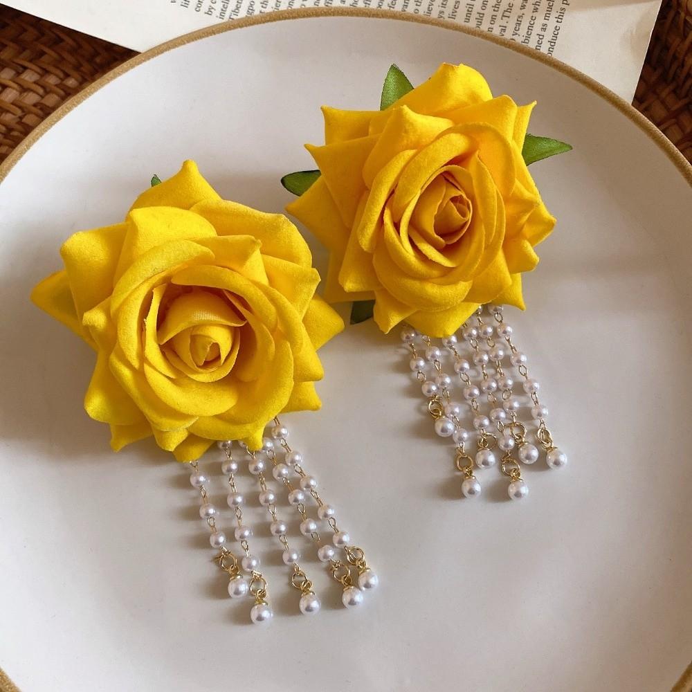 1 pair Bohemian Style Yellow Rose Earrings Chinese Rose Earrings  Festival Ear Accessories