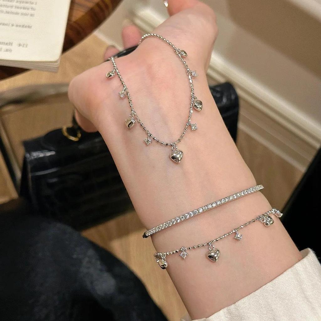 Light Luxury High-End Love Zircon Fringed Bracelet Women'S Niche Unique Personality Fashion Temperament Versatile Bracelet Jewelry