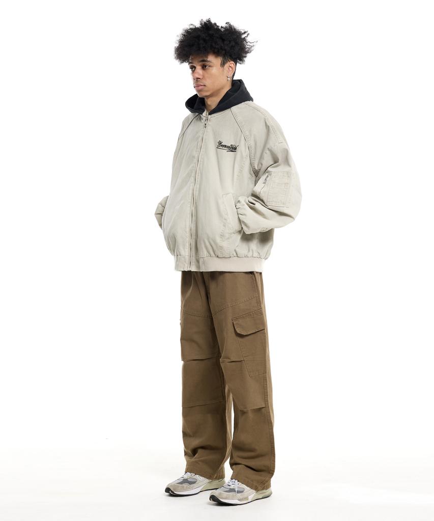 CREAM SODA LAB Diagonal Cut Field Parachute Cargo Pants Beige