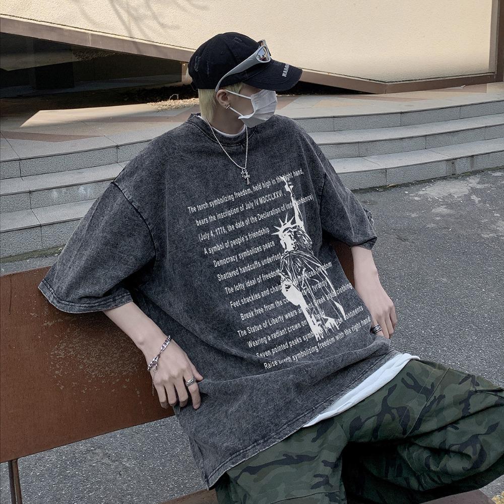 S-5XL 280gsm 100% bavlna Pánské nebo dámské tričko Streetwear Krátký punkové topy Tričko Zomer Vintage Acid Wash