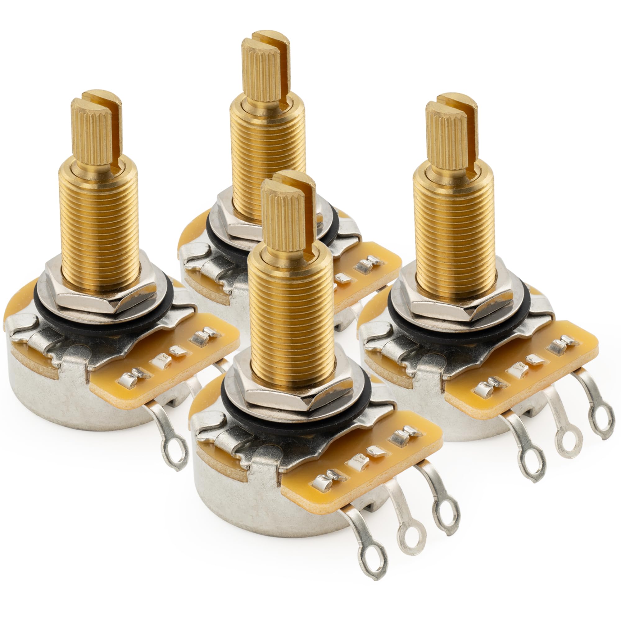 

CTS 450G A500K Pot, Brass Long Split Shaft 3/4 10% A-Curve Potentiometer for Electric Guitar and Bass (Set of 4)
