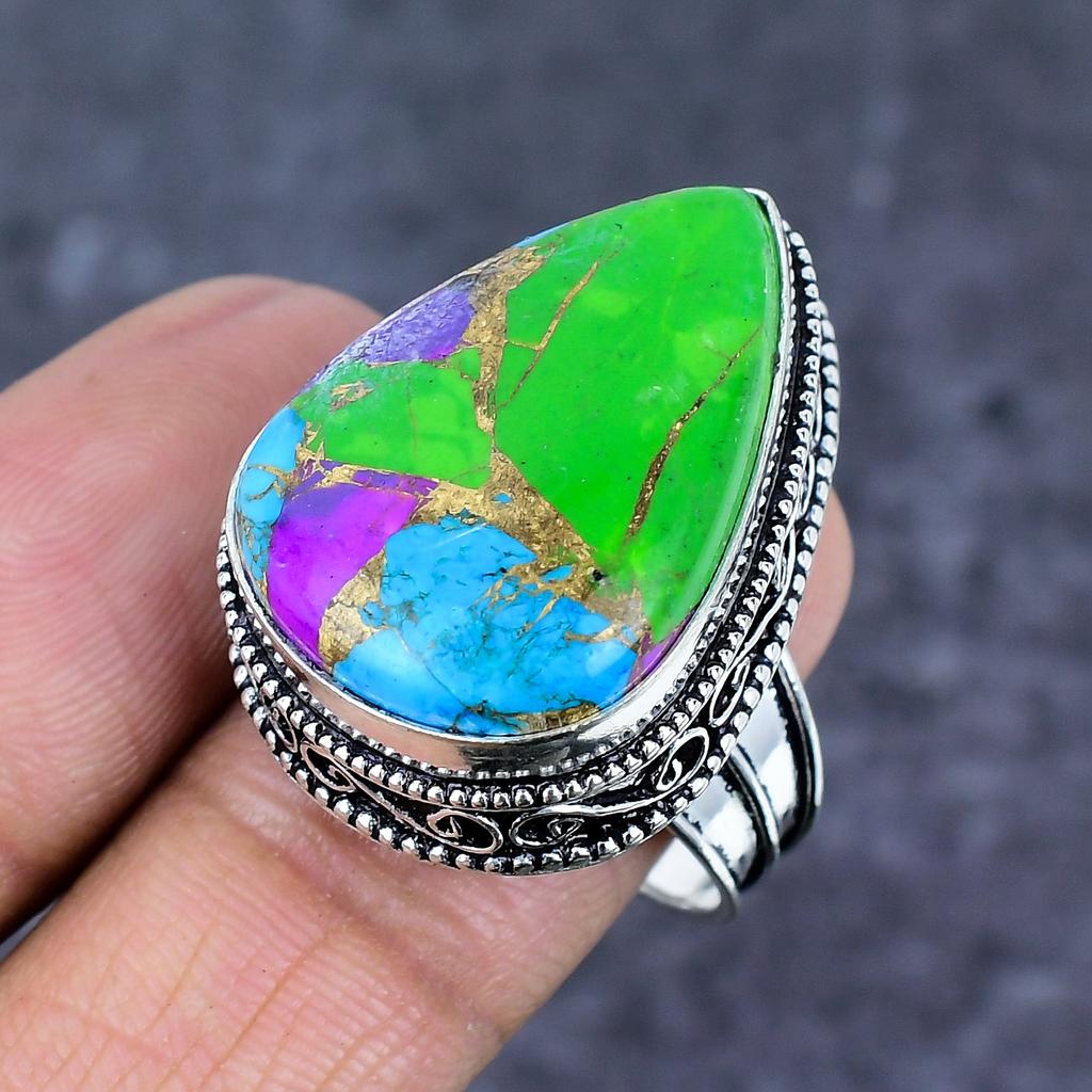 Natural Cotton Candy Gemstone 925 Sterling Silver Jewelry Ring Size 10 ET-4803