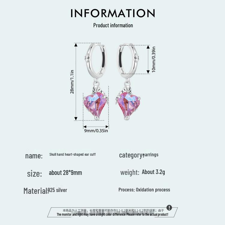 Avle Pinker Totenkopf & Herz Liebe Ohrringe, S925 Sterlingsilber, Damenschmuck