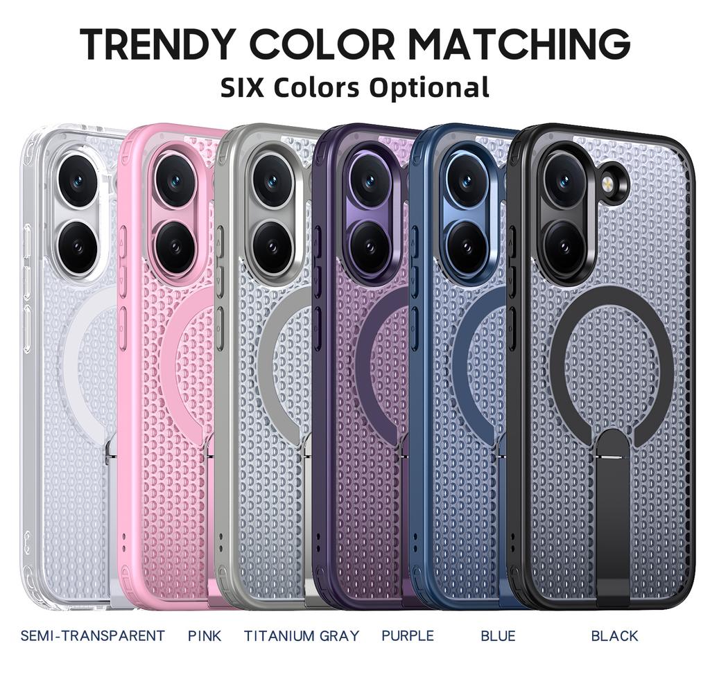 Anti-fall Cooling Hole Design Magnetic Case For Xiaomi Poco X8 Pro Redmi Turbo 5 5G Metal Bracket TPU Acrylic Phone Cover Fundas