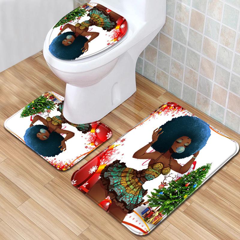 African Women'S Bathroom Floor Mat Three-Piece Bathroom Carpet Toilet Mat Set Doormat Bathroom Non-Slip Mat