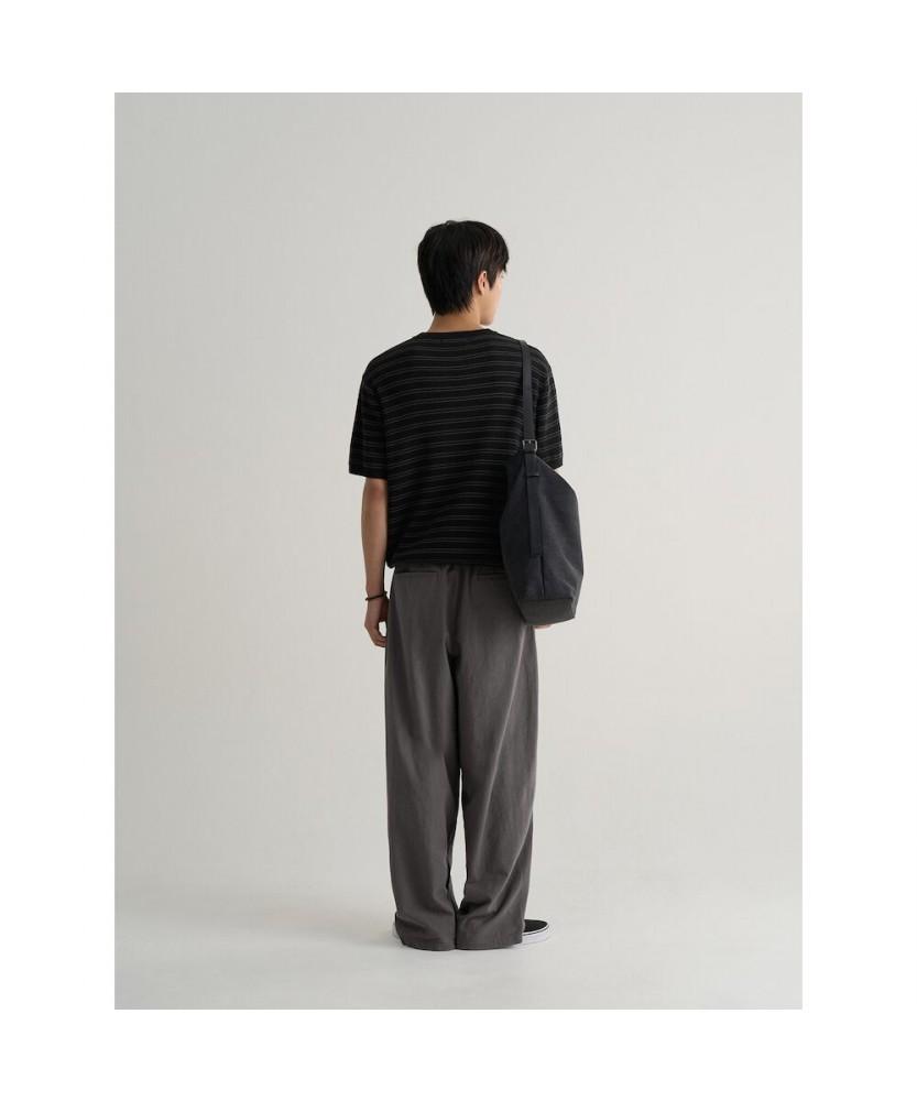 8SECONDS Washable Striped Henley Neck Pullover Black