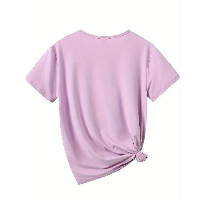 Women's Butterfly Print Round Neck T-Shirt - All-Season Comfort Stretchy Casual Top with Artistic Line Design,