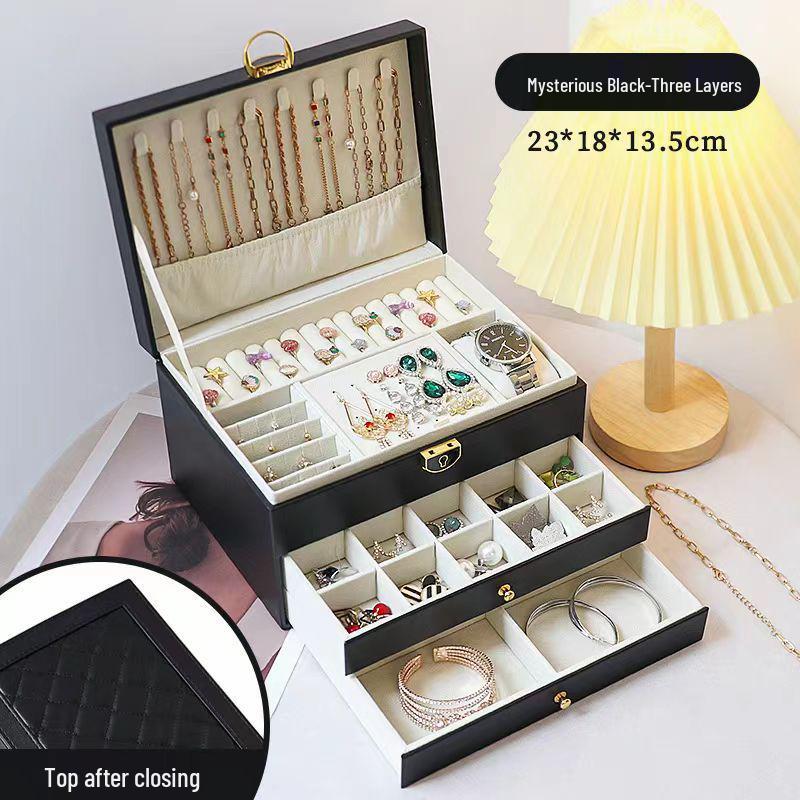 Exquisite Large Multi-Layer Jewelry Box for Necklaces, Ear Studs, Earrings, Rings & More