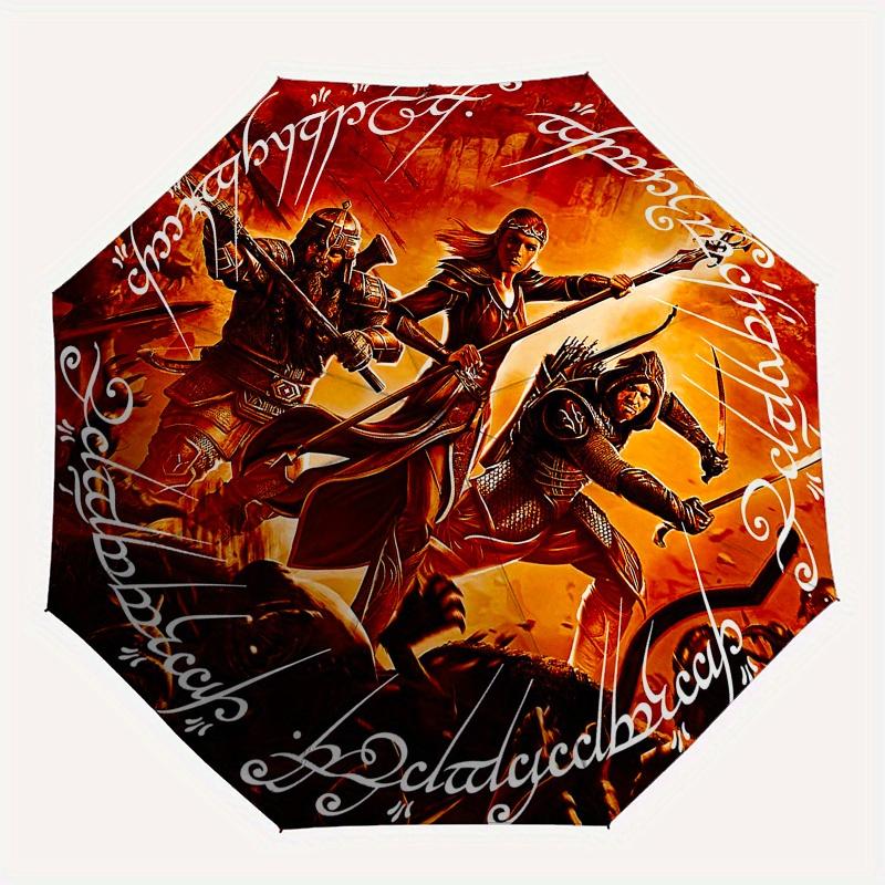 Fantasy Warriors: Epic Battle Scene StickerUmbrella, Portable 3-Fold Compact Umbrella for Men & Women Gift