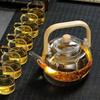 Japanese-Style Handmade High-Temperature Resistant Glass Teapot with Large Bamboo Handle for Brewing