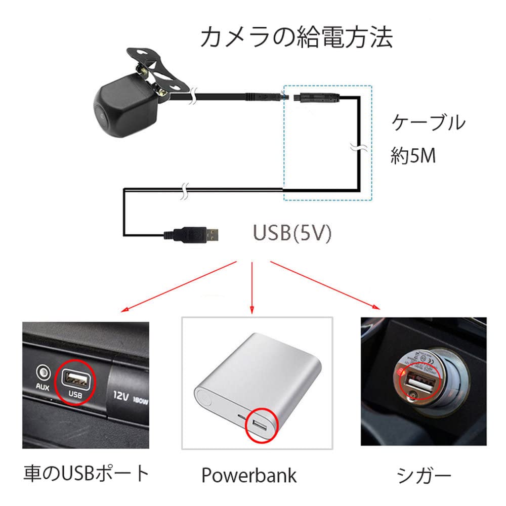 TATUM Car Backup USB Smartphone Guideline Image Side Video Waterproof Wi-Fi Camera, Powered, Connectivity, Switching, Normal/Mirror Switching, Camera,