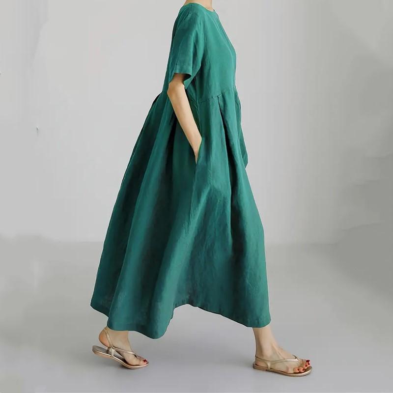 Kurzarm Plus Size Baumwolle Vintage Neu im Kleider für Damen Lässiges lockeres langes Sommerkleid