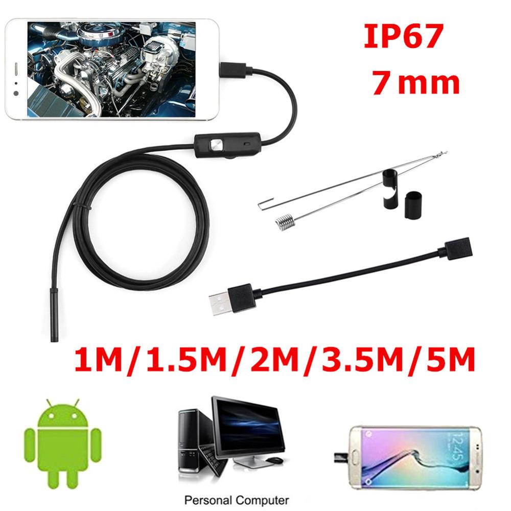 5.5mm/7mm Endoscope Camera HD USB Endoscope With 6 LED 1/1.5/2/3.5/5M Soft Cable Waterproof Inspection Borescope for Android PC