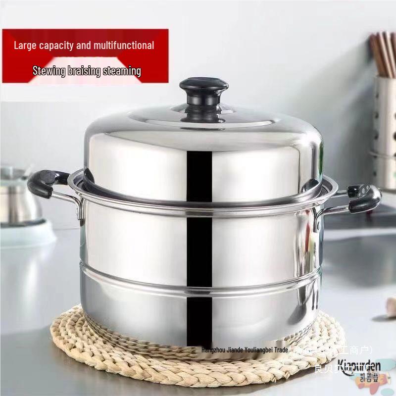 304 Extra silný nerezový dvouvrstvý napařovač: Velký hrnec na polévku, vaření v páře ryb, kompatibilní s indukčními a plynovými sporáky