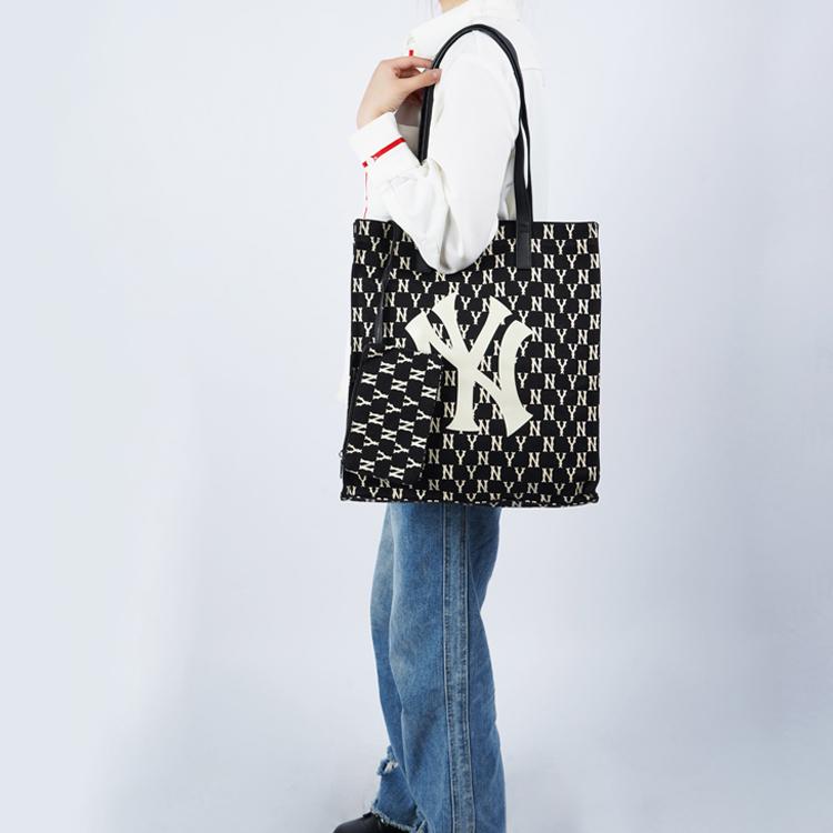 New MLB Monogram Collection Polyester Combo Bag, Tote Bag, Shopping Bag, Shoulder Bag, Handbag Women's Black 3AORL011N-50BKS