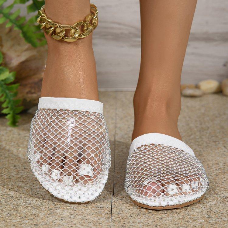 Fashion Women Slippers 2025 Summer New Women Round Head Sandals Hot Water Diamond Flats Home Slippers Slides Women Zapatos De Mujer