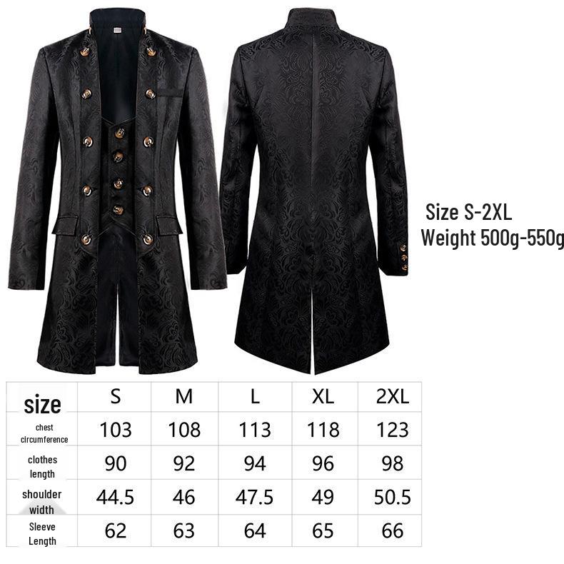 2025 Men's Solid Color Jacquard Costume Jacket - Spanish Medieval Style, Perfect for Spring and Autumn Performances