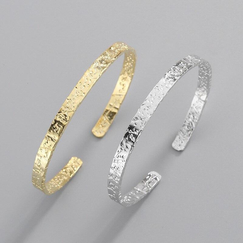 925 Sterling Silver Irregular Surface Bangle Bracelet For Women Men Bangle Fashion Jewelry Adjustable S -B458