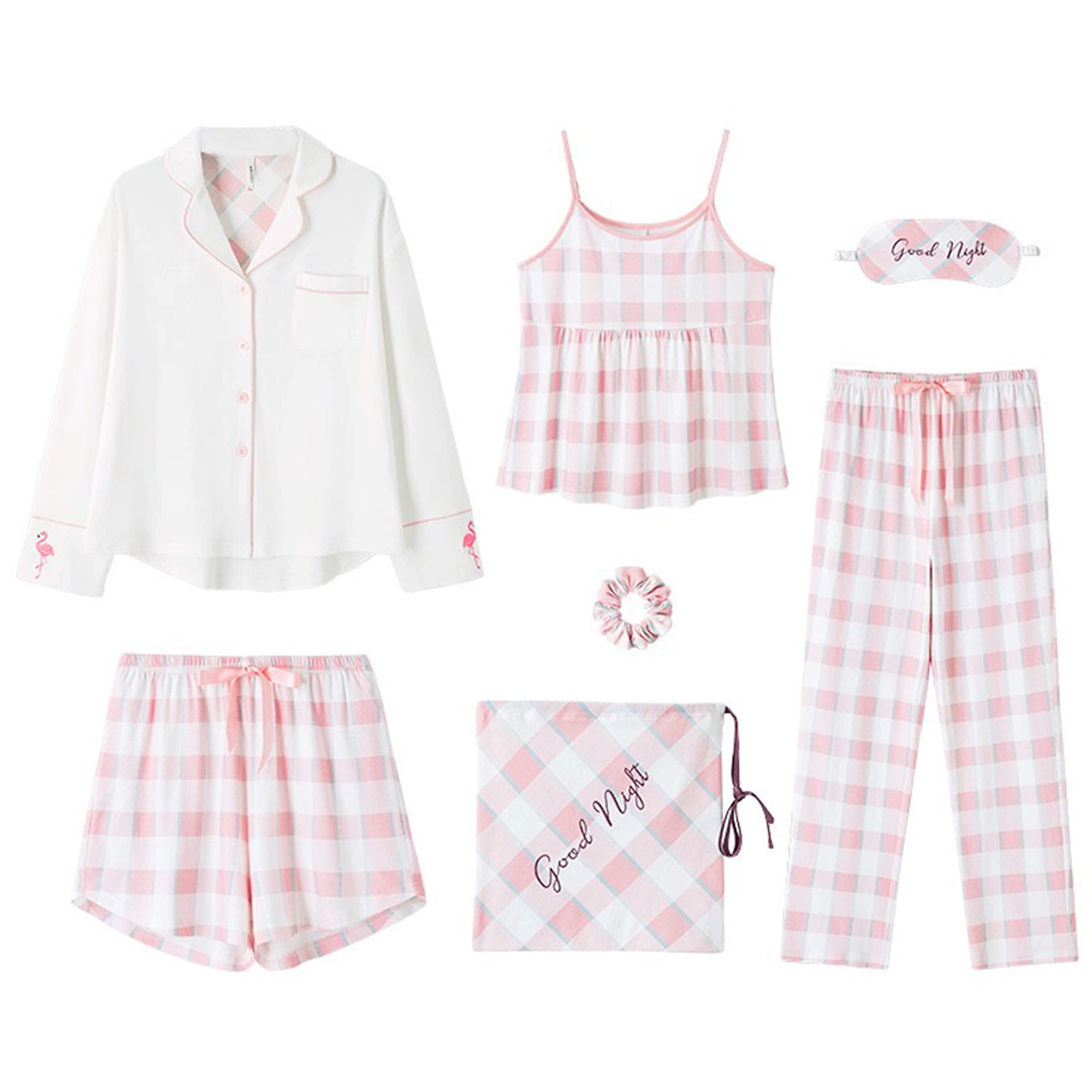 

Хлопковый комплект Rose Halcyon и Loungewear с длинными и идеальными для и летних женских пижам, домашней одежды, комплект, 7 предметов: рукава, брюки, майка, осень,