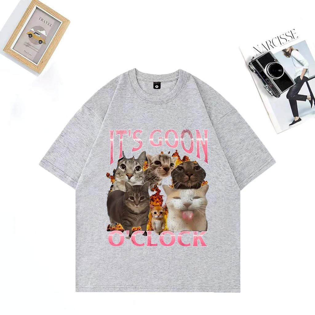 Funny _IT's GOON O'CLOCK cat Graphics T Shirt Men Women Casual Hip Hop streetwear T-shirt Cotton Short Sleeve Oversized clothes