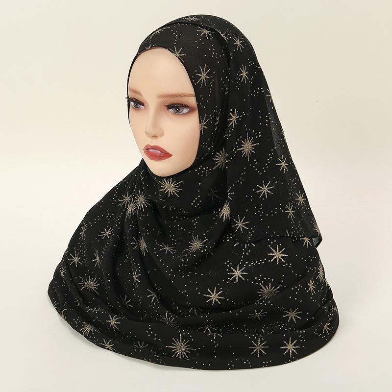 Hot-selling spring and autumn new black bronzing pattern scarf fashionable versatile women's ethnic headscarf chiffon yarn