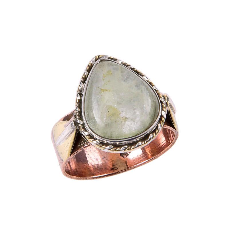 Natural Aquamarine Gemstone 925 Solid Sterling Silver Two Tone Ring Size 8 k3e55
