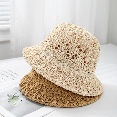 Gestrickter hohler Eimerhut, Sommer-Sonnenschutzhut, tragbarer faltbarer Sonnenhut für Damen im Freien