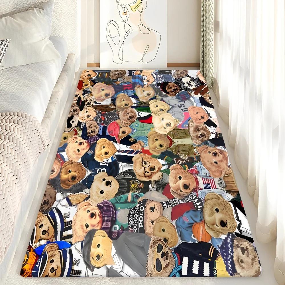 Cute Teddy Bear Happy Floor Mat Bathroom Mat Kids Room Bedroom Decoration Balcony Anti-Slip Doormat Living Room Welcome Rug INS