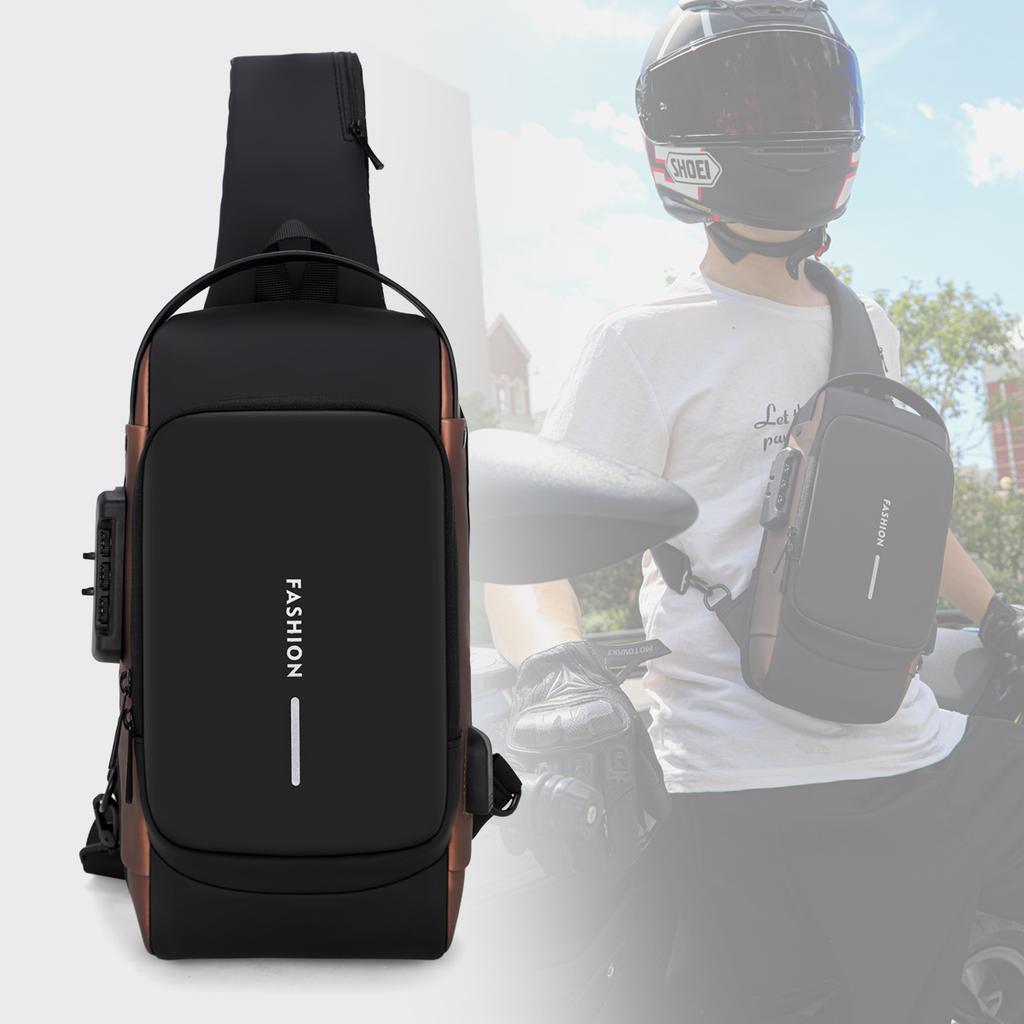 Password Lock Anti-Theft Men's Bag Men's Chest Bag Casual Sports Small Backpack Shoulder Crossbody Bag Motorcycle Bag