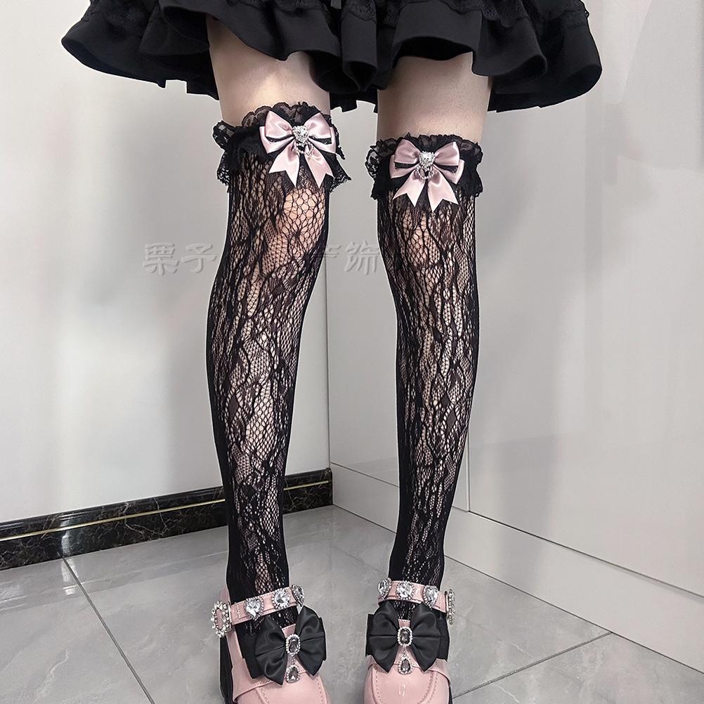 JK Lolita Spitzenstrümpfe Schleife Y2K Socken Damen Lange Strümpfe Teenager Uniform Kniestrümpfe Studentin Niedliche JK Socken