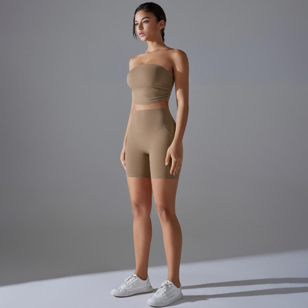 One Piece Pleated Strapless, High Waisted, Hip Lifting, Zero Sensation, No Underwear, Sports Shorts, Fitness Yoga Suit For Women