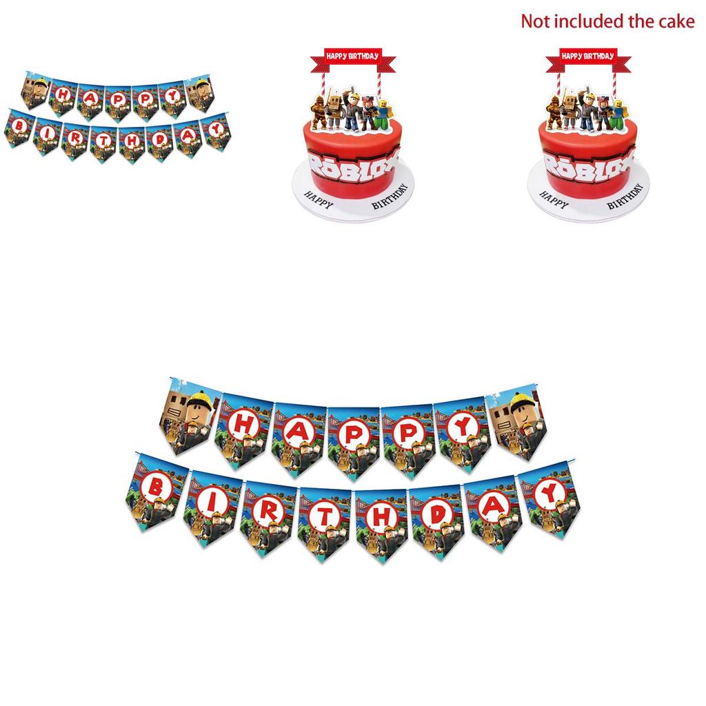 Roblox Geburtstagsfeier Zubehör Set mit lebhaften Banner Luftballons und Kuchenaufsätzen für Kinder
