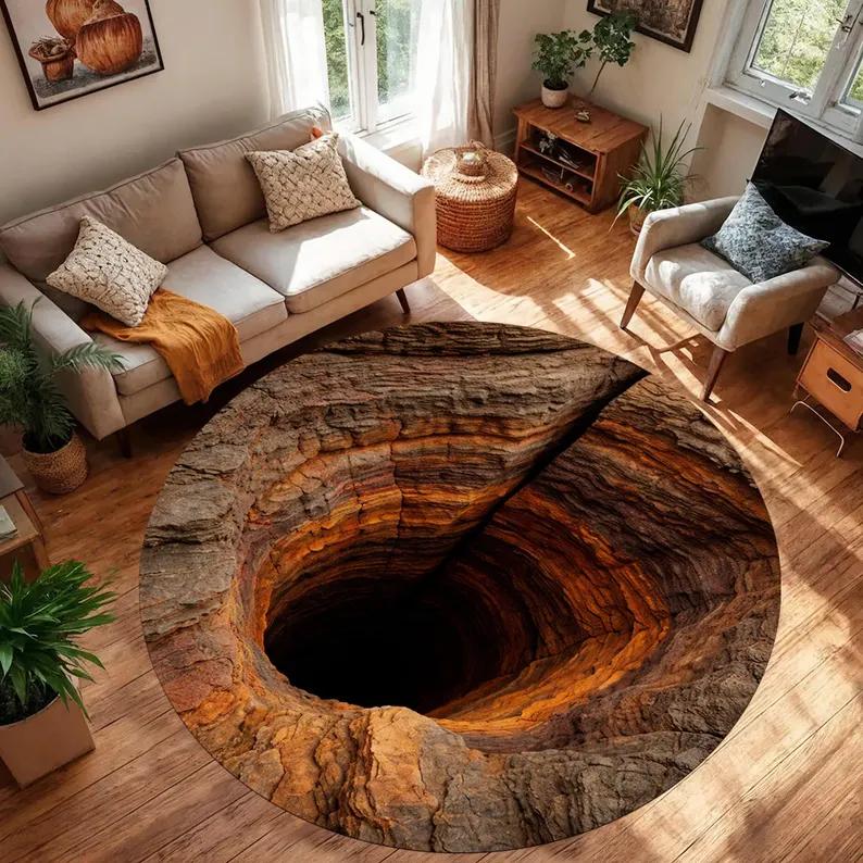 

Круглый ковер «Каньон Бездны» Оптическая иллюзия Текстура камня 3D Пол Гостиная Спальня Домашний декор Современная гостиная 100cm