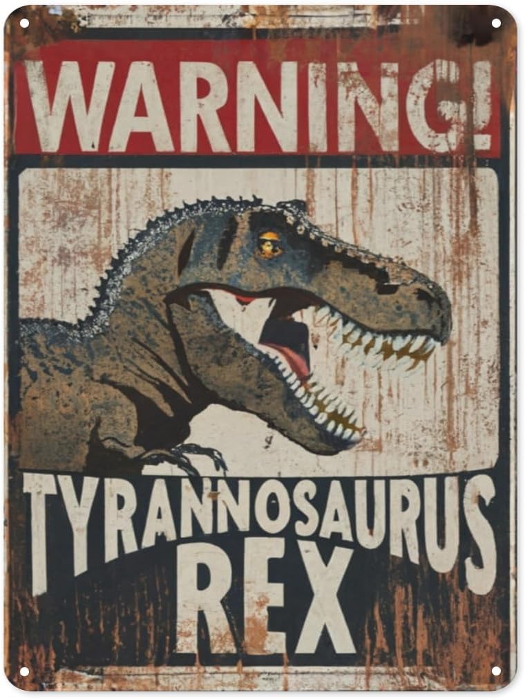 Funny Beware of The Dinosaur Tin Sign Retro Metal Wall Decor Poster Vintage Sign for Home Bar Garage Garden Patio Porch Bathroom