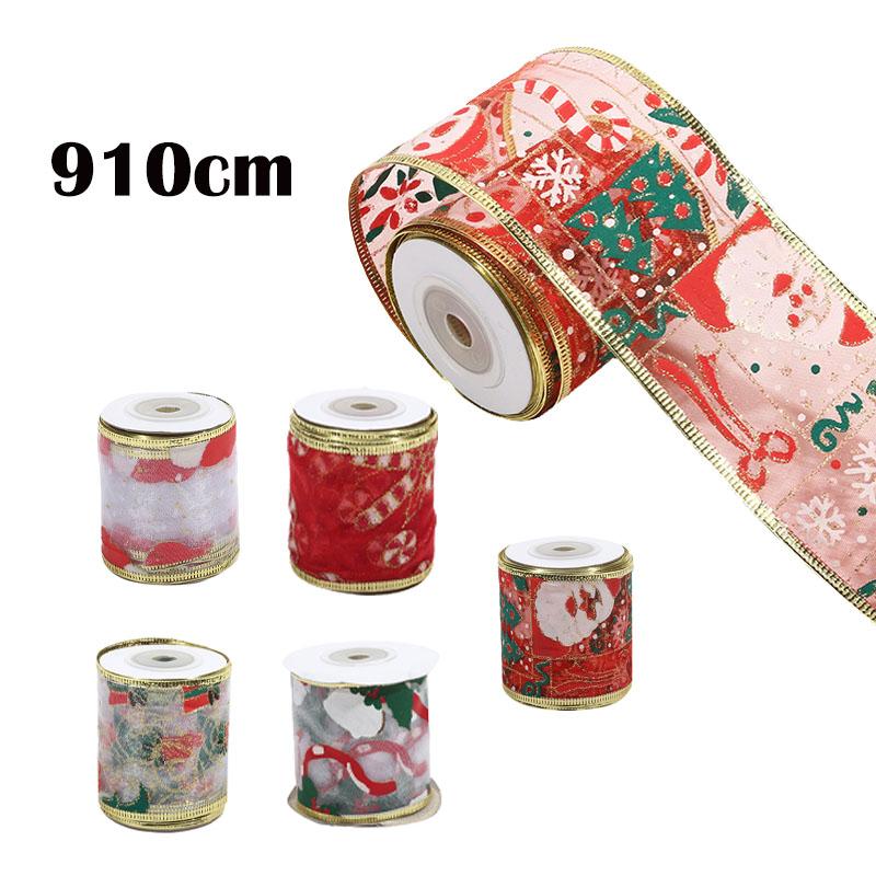 Christmas Wired Ribbons 9.1m Buffalo Plaid Ribbons Vintage Truck Trees Wired Edge Ribbon for Xmas DIY Wrapping Floral Craft