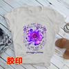 European American Purple Flower Print T-shirt Short Sleeve Harajuku Style Creative Pattern Top  Casual Summer polyester fabric