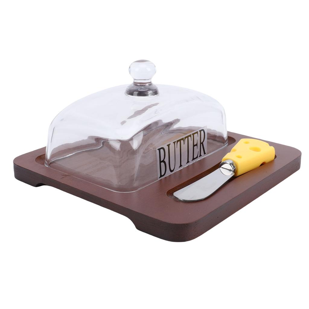 Holz   Schale mit durchsichtigem Glasdeckel Schneidwerkzeug Leicht zu reinigen   Behälter für Käsekuchen Dessert