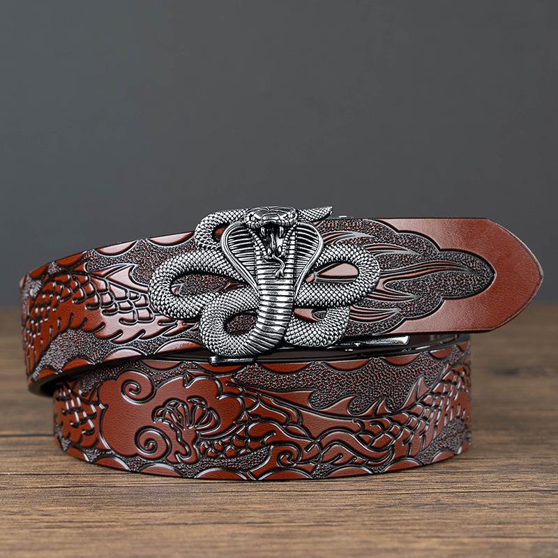 

Чоловічий шкіряний ремінь з головою дракона - Автоматичний, Ретро стиль, Коров яча шкіра