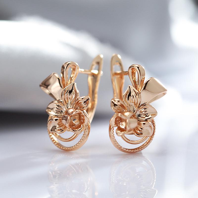 Luxury Glossy Geometric Women'S  Gold Color Earrings Vintage Flower Dangle Earrings Fashion Fine Minimalist Jewelry