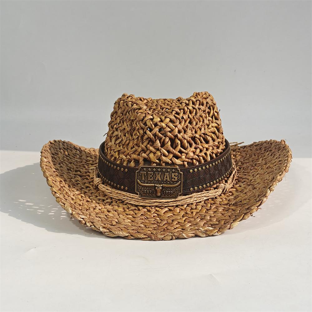Hollow straw hat Summer sunshade cowboy hat Handwoven hat Outdoor sunscreen straw hat Corn husk