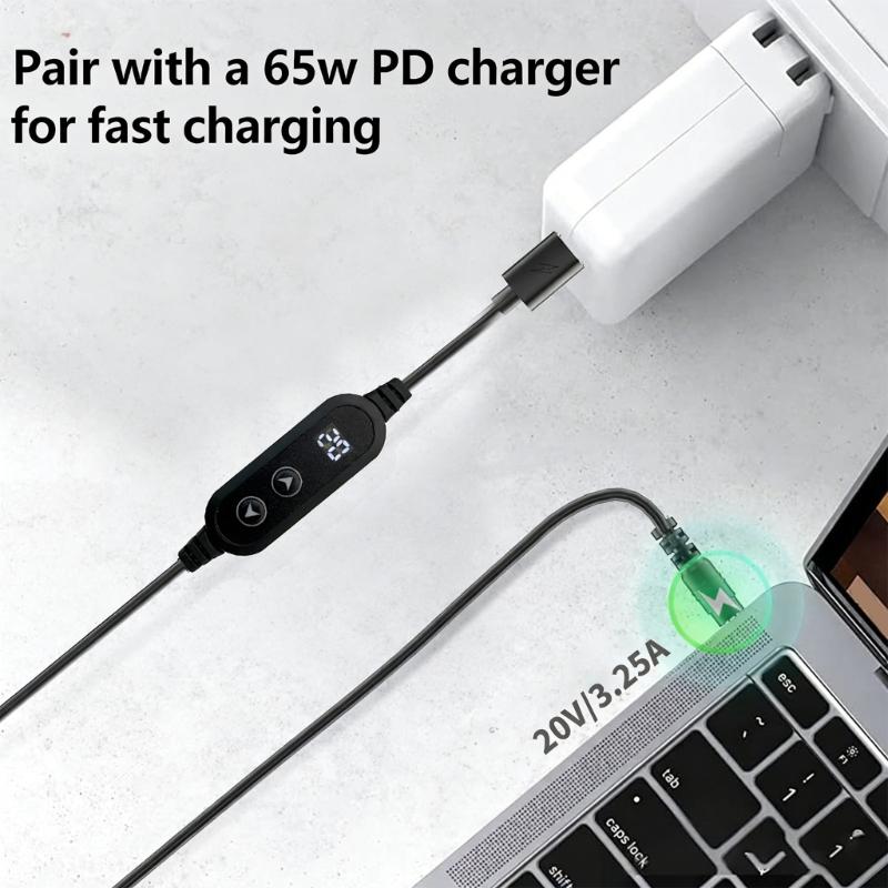 Type C Input to Direct Current Output Adapter Cable Adjustable Voltages Settings from 5V to 20V for Automotive Socket PD Compatible 3A Maximumly