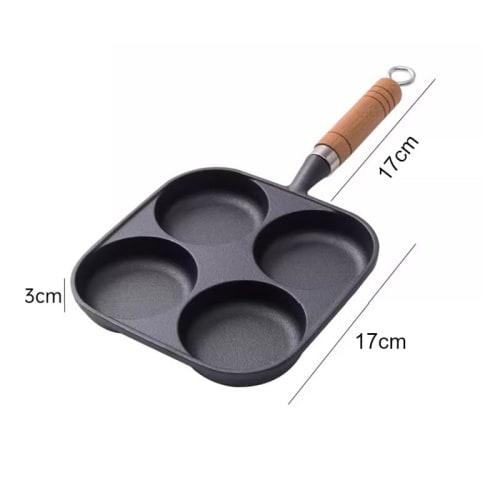 4-Hole Round Non-Stick Egg Pan, Pancake Plate, Gas and Induction Compatible, Breakfast Pan with Wooden Handle, Divided Divider, Removable Handle, Easy
